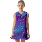 Realistic Night Sky With Constellations Kids  Pilgrim Collar Ruffle Hem Dress