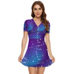 Realistic Night Sky With Constellations V-Neck High Waist Chiffon Mini Dress