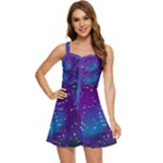 Realistic Night Sky With Constellations Ruffle Edge Bra Cup Chiffon Mini Dress