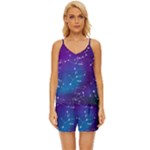 Realistic Night Sky With Constellations V-Neck Satin Pajamas Set