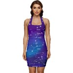 Realistic Night Sky With Constellations Sleeveless Wide Square Neckline Ruched Bodycon Dress