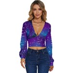Realistic Night Sky With Constellations Long Sleeve Deep-V Velour Top