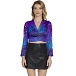 Realistic Night Sky With Constellations Long Sleeve Tie Back Satin Wrap Top