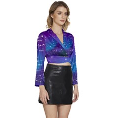 Long Sleeve Tie Back Satin Wrap Top 