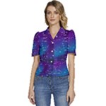 Realistic Night Sky With Constellations Puffed Short Sleeve Button Up Jacket