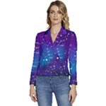 Realistic Night Sky With Constellations Women s Long Sleeve Revers Collar Cropped Jacket