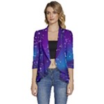 Realistic Night Sky With Constellations Women s 3/4 Sleeve Ruffle Edge Open Front Jacket