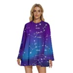 Realistic Night Sky With Constellations Round Neck Long Sleeve Bohemian Style Chiffon Mini Dress