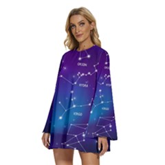 Round Neck Long Sleeve Bohemian Style Chiffon Mini Dress 