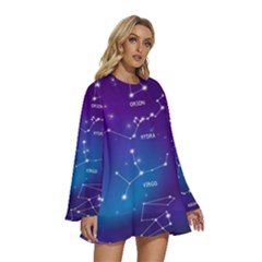Round Neck Long Sleeve Bohemian Style Chiffon Mini Dress 
