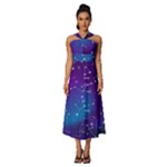 Realistic Night Sky With Constellations Sleeveless Cross Front Cocktail Midi Chiffon Dress