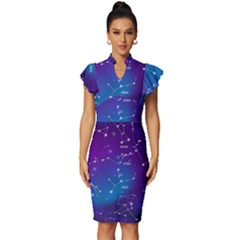 Vintage Frill Sleeve V-Neck Bodycon Dress 