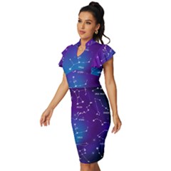 Vintage Frill Sleeve V-Neck Bodycon Dress 