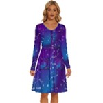 Realistic Night Sky With Constellations Long Sleeve Dress With Pocket