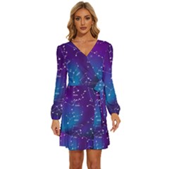 Long Sleeve Waist Tie Ruffle Velvet Dress 