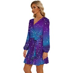 Long Sleeve Waist Tie Ruffle Velvet Dress 