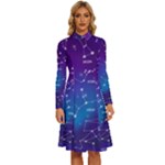 Realistic Night Sky With Constellations Long Sleeve Shirt Collar A-Line Dress