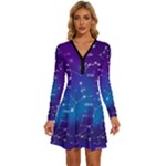 Realistic Night Sky With Constellations Long Sleeve Deep V Mini Dress 