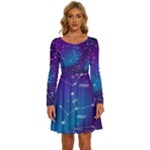 Realistic Night Sky With Constellations Long Sleeve Wide Neck Velvet Dress