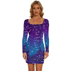 Long Sleeve Square Neck Bodycon Velvet Dress 