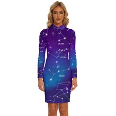 Long Sleeve Shirt Collar Bodycon Dress 