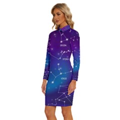 Long Sleeve Shirt Collar Bodycon Dress 