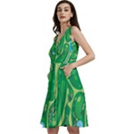 Golf Course Par Golf Course Green Sleeveless V-Neck Skater Dress with Pockets