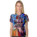 Beauty Stained Glass Castle Building V-Neck Sport Mesh T-Shirt
