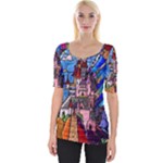 Beauty Stained Glass Castle Building Wide Neckline T-Shirt