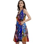 Beauty Stained Glass Castle Building Sleeveless V-Neck Skater Dress with Pockets