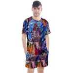 Beauty Stained Glass Castle Building Men s Mesh T-Shirt and Shorts Set