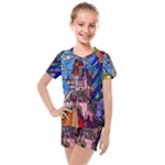 Beauty Stained Glass Castle Building Kids  Mesh T-Shirt and Shorts Set