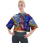 Beauty Stained Glass Castle Building Mock Neck T-Shirt