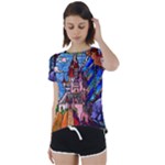Beauty Stained Glass Castle Building Short Sleeve Open Back T-Shirt