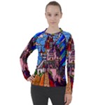 Beauty Stained Glass Castle Building Women s Pique Long Sleeve T-Shirt