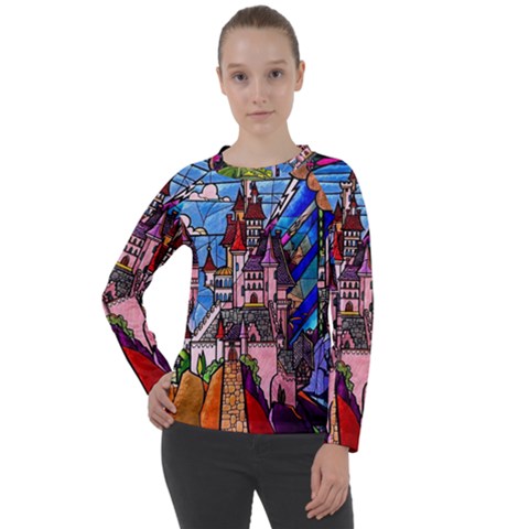 Beauty Stained Glass Castle Building Women s Long Sleeve Raglan T