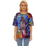 Beauty Stained Glass Castle Building Oversized Basic T-Shirt