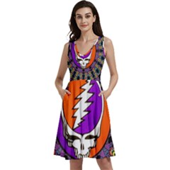 Sleeveless V-Neck Skater Dress with Pockets 