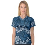Pattern Flower Nature V-Neck Sport Mesh T-Shirt