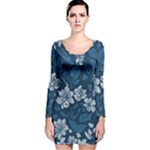 Pattern Flower Nature Long Sleeve Velvet Bodycon Dress