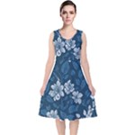 Pattern Flower Nature V-Neck Midi Sleeveless Dress 
