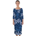 Pattern Flower Nature Quarter Sleeve Midi Bodycon Dress