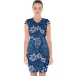 Pattern Flower Nature Capsleeve Drawstring Dress 