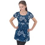 Pattern Flower Nature Puff Sleeve Tunic Top