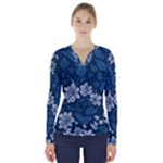 Pattern Flower Nature V-Neck Long Sleeve Top