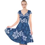 Pattern Flower Nature Cap Sleeve Front Wrap Midi Dress