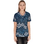 Pattern Flower Nature Women s V-Neck Scrub Top