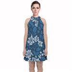 Pattern Flower Nature Velvet Halter Neckline Dress 