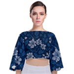Pattern Flower Nature Tie Back Butterfly Sleeve Chiffon Top