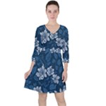 Pattern Flower Nature Quarter Sleeve Ruffle Waist Dress